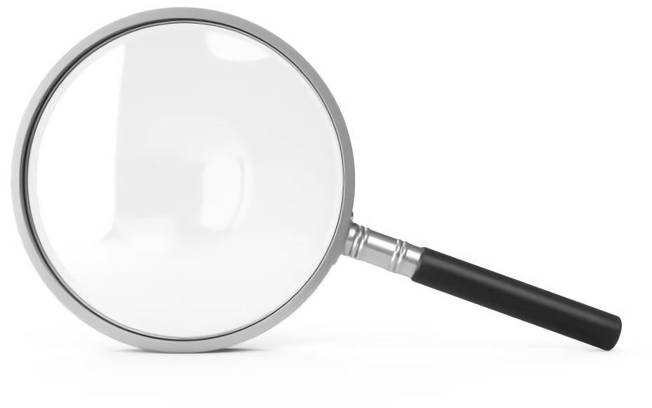 A magnifying glass is shown with the reflection of it.