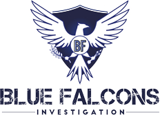 A blue falcon investigation logo with the words " bf " underneath it.